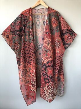 Sheer Floral Kimono Jacket lightweight bathing suit coverup one size oversized
